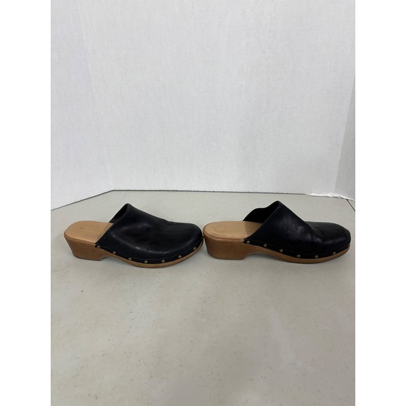 SCOOP Women Black Leather Studded Clogs Mule Heel Wood Platform Shoes 10 - Picture 4 of 7